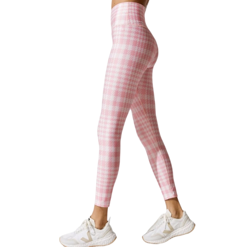 ONA candy pink white houndstooth plaid kawaii high waist workout ankle legging L